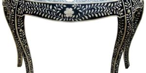 D Shape Floral Bone Inlay Console Table