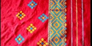 Red Printed Cotton Mekhela Chador