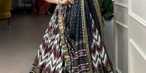 Tussar Silk Leheriya with Foil Print Lehenga Choli