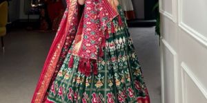 Tussar Silk Patola Print with Foil Work Lehenga Choli