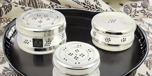 Stainless Steel Green Coriander Storage Box Canister Set of 3 Pieces