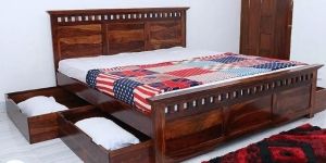 Wooden Antique Bed with Storage