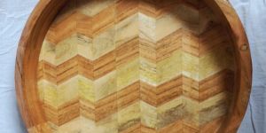 16X16X2 Round Wooden Serving Tray