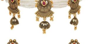 PSR719 Gold Finish Antique Choker Necklace Set