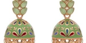 Rose Gold Finish Meenakari Jhumka Earrings