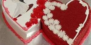 Double Heart Cake with Couple Photo