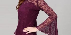 Wine Net Bell Sleeves Top