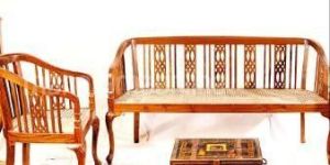 Cane Slat Bench Chair Chest Trio