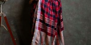 Red Printed Pure Linen Check Saree
