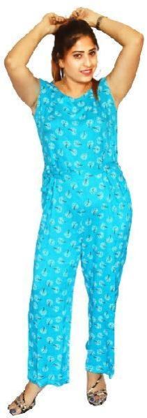Women Rayon Designer Printed Round Neck Jumpsuit