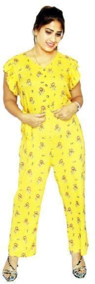 WOMEN RAYON DESIGNER PRINTED V NECK JUMPSUIT