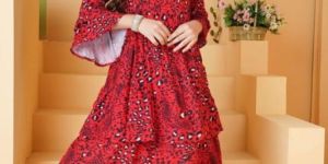 Red Printed Ladies One Piece Dress