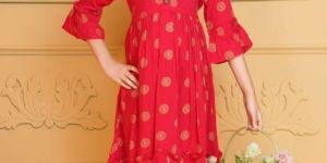 Red Printed One Piece Dress