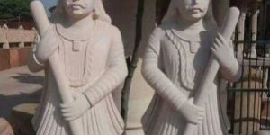 Pink Stone Dwarpal Statue