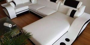 White and Black U Shaped Sofa Set