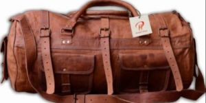22 Inch Genuine Leather Brown Duffle Traveling Bag