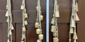 Ndian Iron Tiny Rustic Bells on Hemp Jute Rope Christmas Hangings