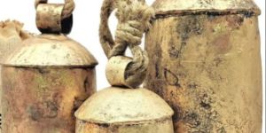 Set of 3 Giant Harmony Cow Bells Large Vintage Handmade Rustic Lucky Christmas Bells on Rope