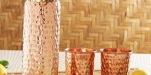 Hammered Copper Water Bottle with Glass Set