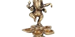 Brass Metal Dancing Ganesh Diya with 5 Wick