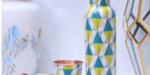 Spiffy Geometric Copper Bottle with 2 Glass