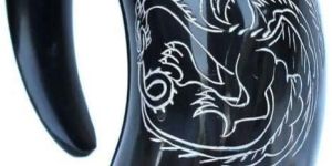 Wooden Base Horn Drinking Mug