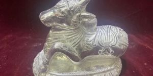 Silver Plated Wood Nandi Statue