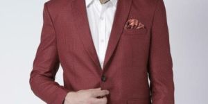 Mens Maroon Viscose Printed Blazer