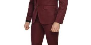 Plain Mens Maroon 3 Piece Suit