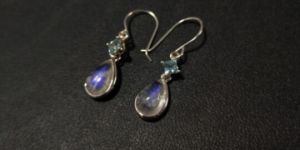 Rainbow Moonstone And Blue Topaz Earrings
