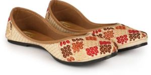 the Desi Dulhan Women Golden Ethnic Unique Embroidered Jutti with PVC Sole