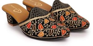 the Desi Dulhan Women Multi Embellished Heel Mules with Resin Sole