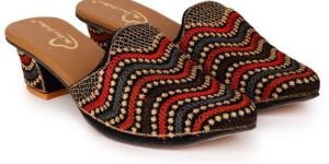 the Desi Dulhan Women Multicolour Ethnic Embellished Heel Mules with Resin Sole