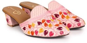 the Desi Dulhan Women Pink Ethnic Embellished Heel Mules with Resin Sole