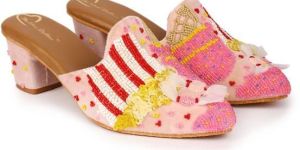 the Desi Dulhan Women Pink Multi Ethnic Embellished Heel Mules with Resin Sole