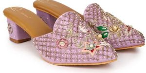 the Desi Dulhan Women Purple Ethnic Embellished Heel Mules with Resin Sole
