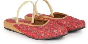 the Desi Dulhan Women Red Ethnic Synthetic Flat Mules with PVC Sole