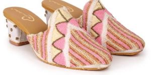 the Desi Dulhan Women White Multi Ethnic Embellished Heel Mules with Resin Sole