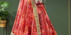 Organza Printed Sequins Embroidery Lehenga Choli with Dupatta