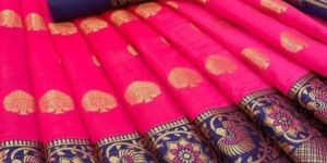 Soft Lichi Silk Zari Weaving Border Saree