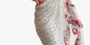 Wedding Wear White Ruffle Georgette Saree