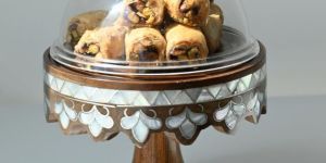 Wooden Bakery Inlaid Mother of Pearl Cake Stand
