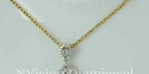 Yellow Gold Natural Round and Emerald Solitaire Look Pendant Set