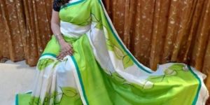 Hand Brush Painted Katan Mulberry Silk Saree