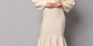 Knitted Demure Womens Cardigan with Fishtail Skirt