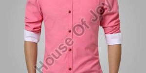 Mens Pink Cotton Formal Shirt