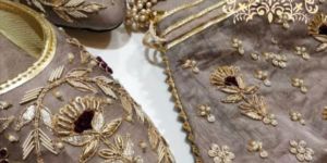 Embroidered Chanderi Suit with Gota Patti