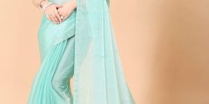 Royal Net Aqua Color Diamond Work Saree