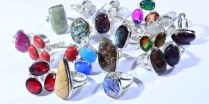 Unisex Casual Wear German Silver Gemstone Rings
