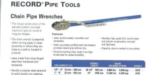 Chain Pipe Wrench 2 - 18inch (RECORD, UK)
